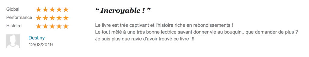 Avis « Incroyable ! » 5* sur Audible.fr